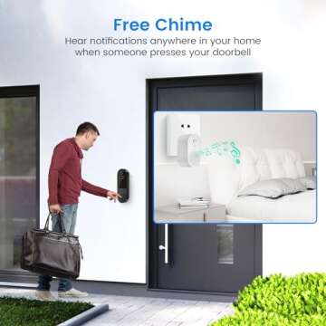 SUNNYJANE Wireless 1080p Video Doorbell Camera, AI Human Detection, Live View, 2-Way Audio Included Chime, Night Vision, 2.4G Wi-Fi, Cloud Storage, Indoor/Outdoor Surveillance Cam (Black)