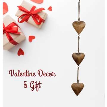 Mie Creations Vintage Metal Heart Wall Hanging Art, Gold Hearts Shaped Bedroom Wall Decor | Valentine's Gifts for Him, Her, Decorations for Couples, Farmhouse Country Rustic Love Heart - Golden 27''