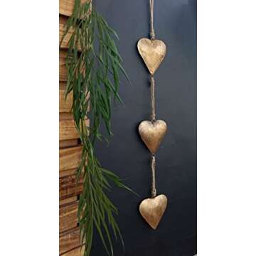 Mie Creations Vintage Metal Heart Wall Hanging Art, Gold Hearts Shaped Bedroom Wall Decor | Valentine's Gifts for Him, Her, Decorations for Couples, Farmhouse Country Rustic Love Heart - Golden 27''