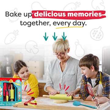 Baketivity 31 Pcs Kids Cooking & Baking Set with Kids Knife & Real Cooking Utensils - Kid Safe Knife & Cooking Tools - Kids Baking Set Gift for Girls & Boys Including Nylon Knife for Kids