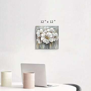 ARTISTIC PATH Floral Canvas Wall Art - White Blooming Flower Picture Artwork Abstract Botanical Prints for Bathroom Bedroom