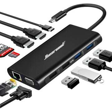 Hiearcool 11-in-1 USB C Docking Station for Dual Monitors