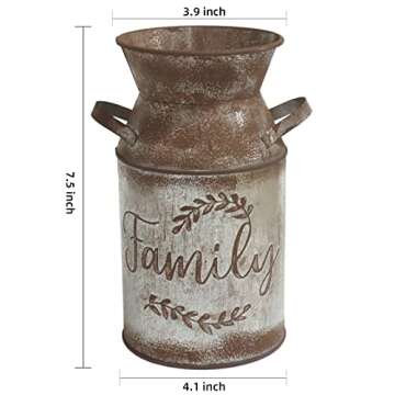 HIDERLYS 7.5" High Rustic Decorative Vase with Greetings, Metal Milk Can Country Jug for Living Room, Bedroom, Kitchen, Office