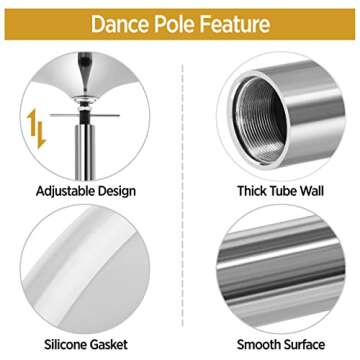 Yaheetech Professional Stripper Pole Spinning Static Dancing Pole Portable Removable 45mm Dance Pole Kit for Exercise Club Party Pub Home w/Tools