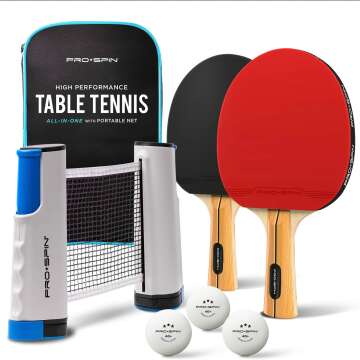 PRO-SPIN All-in-One Portable Ping Pong Paddles Set | Table Tennis Set with Retractable Ping Pong Net (Up to 72" Wide) | Premium Paddles, 3-Star Balls | Storage Case | Family Fun | Gift