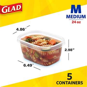 GladWare Soup & Salad Food Storage Containers for Everyday Use | Medium Rectangle Containers for Food Storage | Containers Hold up to 24 Ounces of Food, 5 Count Set