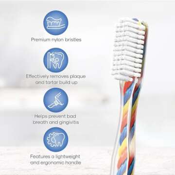 SMYL Toothbrush, Toothbrushes for Adults with Nylon Bristles, Oral Care and Plaque Removal, Day at The Beach Design, Candy