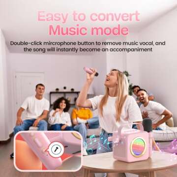 XWIT Karaoke Machine Gifts for Kids Adults: Bluetooth Speaker with Wireless Microphones Deep Bass and LED Light Mini Karaoke Machine Birthday Gifts for Girls Boys(Pink)