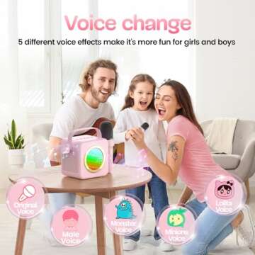 XWIT Karaoke Machine Gifts for Kids Adults: Bluetooth Speaker with Wireless Microphones Deep Bass and LED Light Mini Karaoke Machine Birthday Gifts for Girls Boys(Pink)