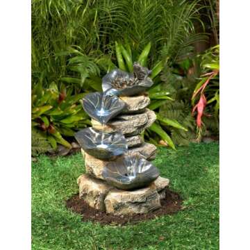 Frog and Four Lily Pad Rustic Outdoor Floor Water Fountain 21" High with LED Light Stacked Rock Cascading Decor for Garden Patio Backyard Deck Home Lawn Porch House Exterior - John Timberland