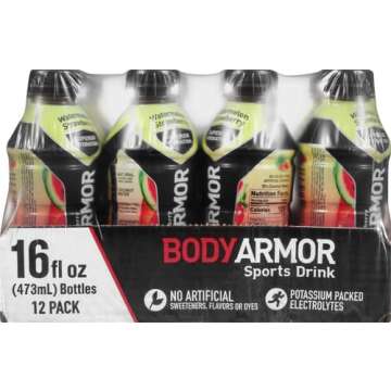 BODYARMOR Sports Drink Sports Beverage, Watermelon Strawberry, Coconut Water Hydration, Natural Flavors With Vitamins, Potassium-Packed Electrolytes, Perfect For Athletes, 16 Fl Oz (Pack of 12)