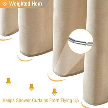 BTTN Fabric Shower Curtain, Linen Textured Heavy Duty Polyester Cloth Shower Curtain Set with 12 Plastic Hooks, Hotel Luxury Waterproof Decorative Shower Curtains for Bathroom - 72"x72" - Beige/Cream