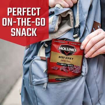 Jack Link's Beef Jerky, Original - Flavorful Meat Snack for Lunches, Ready to Eat Snacks - 7g of Protein, Made with Premium Beef - 0.625 Oz Bags (Pack of 5)