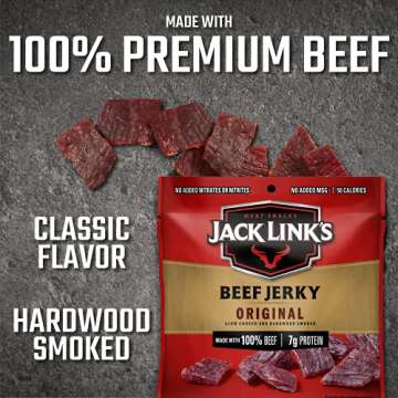 Jack Link's Beef Jerky, Original - Flavorful Meat Snack for Lunches, Ready to Eat Snacks - 7g of Protein, Made with Premium Beef - 0.625 Oz Bags (Pack of 5)