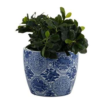 Sagebrook Home Set of 3 Ceramic Planters - Contemporary Vintage Style Blue and White Planters with Chinoiserie Style Design for Home or Office Indoor/Outdoor Décor