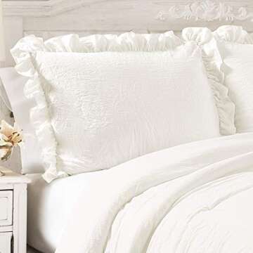 Lush Decor Reyna Ruffle Comforter Set - 3 Piece Cozy Ruffled Bedding Set - Timeless Elegance and Comfort for Dorm Room - Full/ Queen, White