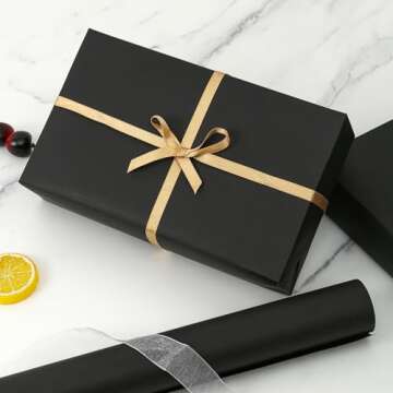 CAMKUZON Black Kraft Wrapping Paper for Christmas Birthday Wedding Showers Holiday Gift Wrap, Packing, Crafts, Arts, Postal - Solid Color Kraft Paper Roll, 17.4 Inch X 33 Feet