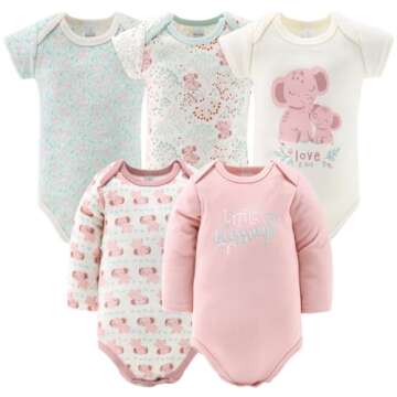 The Peanutshell Baby Layette Gift Set for Baby Girls - 30 Piece New Born Baby Girl Gift Set, Baby Clothes & Newborn Essentials Must Haves - Newborn Baby Girl Clothes 0-3 Months - Floral Elephant