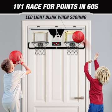 HYES 2 Player Basketball Game, Dual Shot Over The Door Mini Basketball Hoop Indoor with Scoreboard & LED, Basketball Toy Gifts for Kids Boys Girls Adults, Suit for Bedroom/Office/Outdoor/Pool, Black