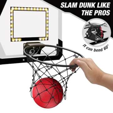 HYES 2 Player Basketball Game, Dual Shot Over The Door Mini Basketball Hoop Indoor with Scoreboard & LED, Basketball Toy Gifts for Kids Boys Girls Adults, Suit for Bedroom/Office/Outdoor/Pool, Black