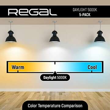 Regal LED A19 Light Bulb 5000K Daylight 800-Lumen, 9-Watt (60-Watt Equivalent), E26 Base, 5000 Kelvin, Day Light, 5-Pack, Non-Dimmable