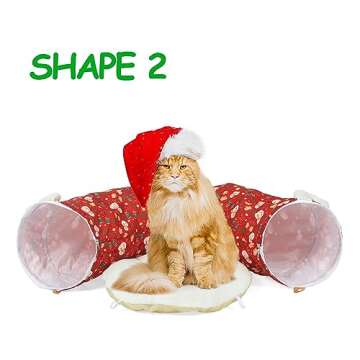 LUCKITTY Cat Tunnel Bed in 3FT x 3FT x 9.8IN - Decorative Christmas Style with Snowman and Glove Patterns - Red Color Perfect for Festive Felines