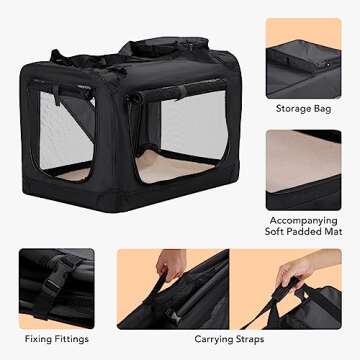 HICC PULE Collapsible Portable Dog Crate, 28 Inch Dog Crate Ideal as Travel Dog Crate for Medium/Small Dogs, 3-Door Soft-Sided Pet Kennel for Indoor & Outdoor, Car Trip, Black