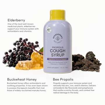 BEEKEEPER’S NATURALS B.Better Nighttime Cough Syrup for Adults - Elderberry Extract, Bee Propolis Extract, Buckwheat Honey - Immune Support, 4 oz