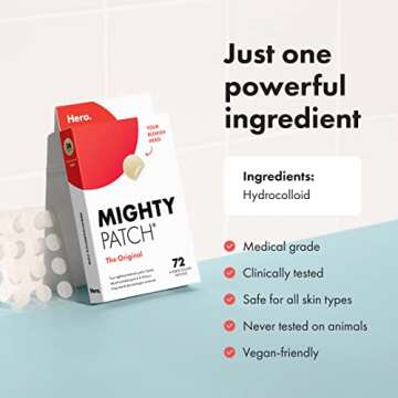 Hero Cosmetics Mighty Patch™ Original Patch - Hydrocolloid Acne Pimple Patch for Covering Zits and Blemishes, Spot Stickers for Face and Skin (72 Count)