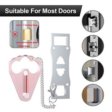 Portable Door Lock for Hotel Door Safety- Metal Hotel Door Locks for Travelers Security-Travel Door Lock Latches & Bolts for Additional Safety Prevent Unauthorized Entry,Pink