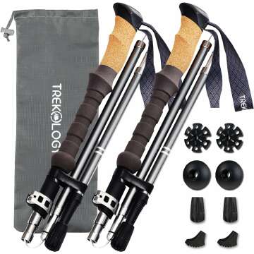 TREKOLOGY Trekking Poles Collapsible Nordic Hiking Poles - Cork Handle 2pc Ultralight Folding Walking Sticks, Hiking Sticks, Lightweight Aluminum Foldable Trekking Walking Sticks for Seniors Women Men