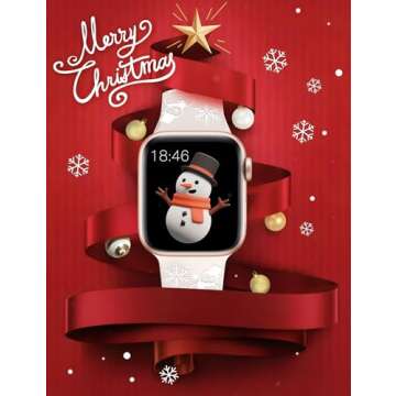 W-RARA Christmas Engraved Band Compatible with Apple Watch 38/40/41/42/44/45/46/49mm for Women, Two-Tone Holidays Xmas Santa Snowman Silicone Strap for iWatch Series Ultra SE 10 9 8 7 6 5 4 3 2 1