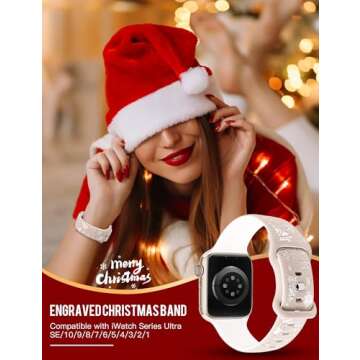 W-RARA Christmas Engraved Band Compatible with Apple Watch 38/40/41/42/44/45/46/49mm for Women, Two-Tone Holidays Xmas Santa Snowman Silicone Strap for iWatch Series Ultra SE 10 9 8 7 6 5 4 3 2 1