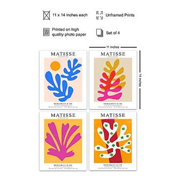 LARGE 11x14 - Matisse Wall Art - Matisse Poster - Minimalist Wall Art - Abstract Art - Aesthetic Room Decor Set - Mid Century Modern Wall Art - Matisse Print - Minimal Wall Art - Henri Matisse