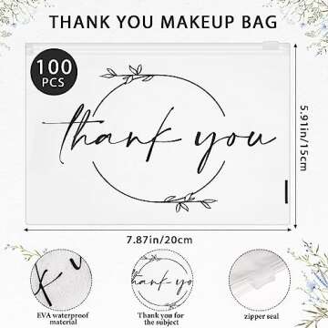 Ireer 100 Pcs Thank You Gift Makeup Bags EVA Cosmetic Bags with Zipper Thank You Bags Mini Toiletry Bag Bulk Gifts for Women Encouragement Birthday Gift for Xmas Daughter Sister (Clear)