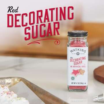 Watkins Red Decorating Sugar, Non-GMO, Kosher, 4.7 Ounce Jar, 1-Pack