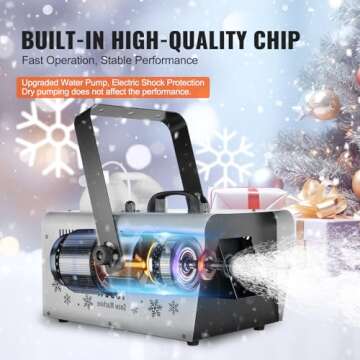 VEVOR Snow Machine, 1500W Snow Maker Machine with 2 Remotes Control and 5L Large Capacity Water Tank, High Output Snowflake Maker Stage Snow Effect for Christmas, Halloween, Wedding, DJ Parties