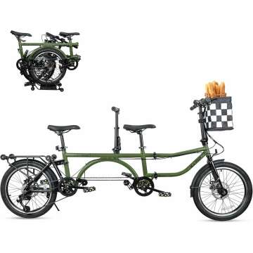 Folding Tandem Bike - 7 Speed Beach Cruiser for Couples