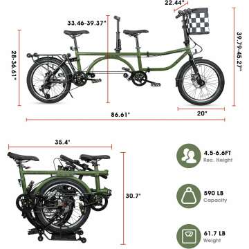 Folding Tandem Bike - 7 Speed with Dual Drive