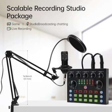 Podcast Equipment Bundle Kit For 2, Audio Interface with Voice Changer Condenser Microphones for DJ Mixer, All-in-One Recording Studio Equipment Perfect for Live Streaming, Singing, YouTube, Gaming