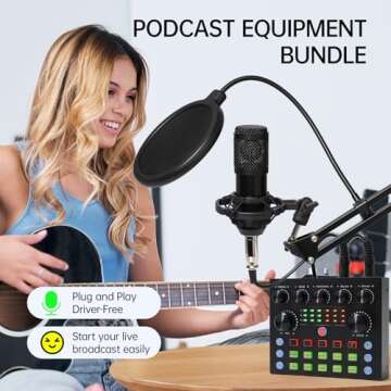 Podcast Equipment Bundle Kit For 2, Audio Interface with Voice Changer Condenser Microphones for DJ Mixer, All-in-One Recording Studio Equipment Perfect for Live Streaming, Singing, YouTube, Gaming