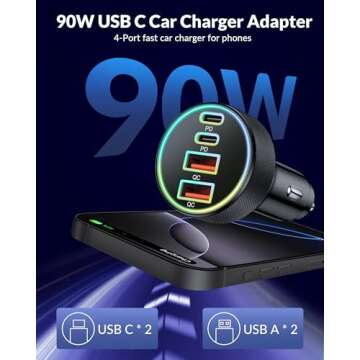 4-Port USB C Car Charger 90W – Fast Charging Adapter for All Devices