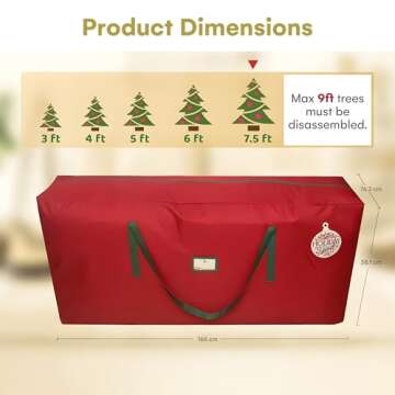 HOLIDAY SPIRIT Heavy Duty Canvas Bags for Christmas Tree - Waterproof Storage Bag with Reinforced Handles and Dual Zipper for 9 Ft Tree - 600D Oxford Material Protects from Dust and Moisture, Red