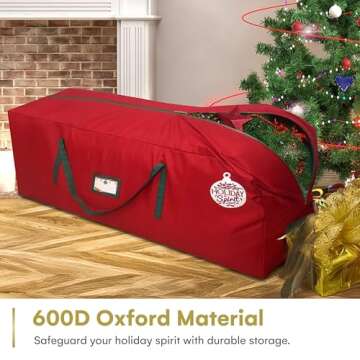 HOLIDAY SPIRIT Heavy Duty Canvas Bags for Christmas Tree - Waterproof Storage Bag with Reinforced Handles and Dual Zipper for 9 Ft Tree - 600D Oxford Material Protects from Dust and Moisture, Red