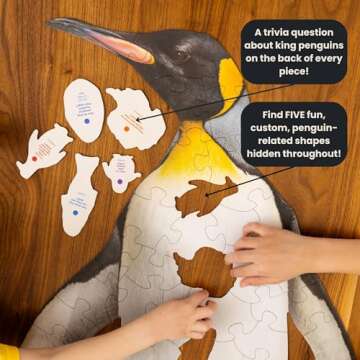 50 Piece Trivia Floor Jigsaw Puzzle - Life Size King Penguin - Educational Trivia On Each Piece – Fun Gift for Kids Enjoyable for Adults, Ages 3+ XL Puzzle Size Assembled 24" x 36" - Made in USA