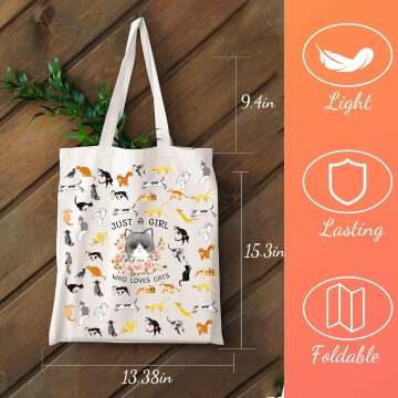 Cat Lovers Canvas Tote Bag for Women Aesthetic Cute Cat Shopping Grocery Reusable Bags with Makeup Bag Women Gift (Grey Cat)