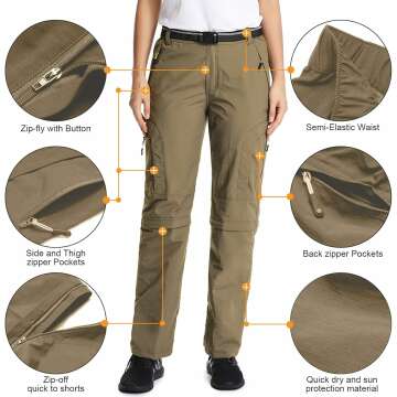 Quick Dry Women's Hiking Pants - Lightweight & Zip-Off