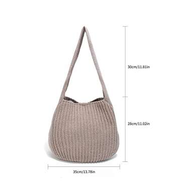 ENBEI Women's Handcrafted Crochet Tote Bag Knit Shoulder bag,All-Season Handwoven Beach Bag, Cute Eco-Friendly Handmade Tote for Shopping, Travel, Daily Use, Gift Box Packaging(khaki)