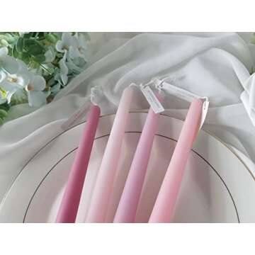 4 PCS Romantic Rose Scent Scented Pink Gradient Color Scented Taper Candles Smokeless Candle Long Candles Colored Taper Candles for Decor Wedding,Festival and Special Occasions,10 INCH