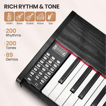 Rengue 88 Key Keyboard Piano, Full Size Semi Weighted Electronic Keyboard Piano Set with Stand, Metal Sustain Pedal,Carrying Bag, MIDI/USB/MP3, Portable Digtal Piano for Beginners Adults, Black